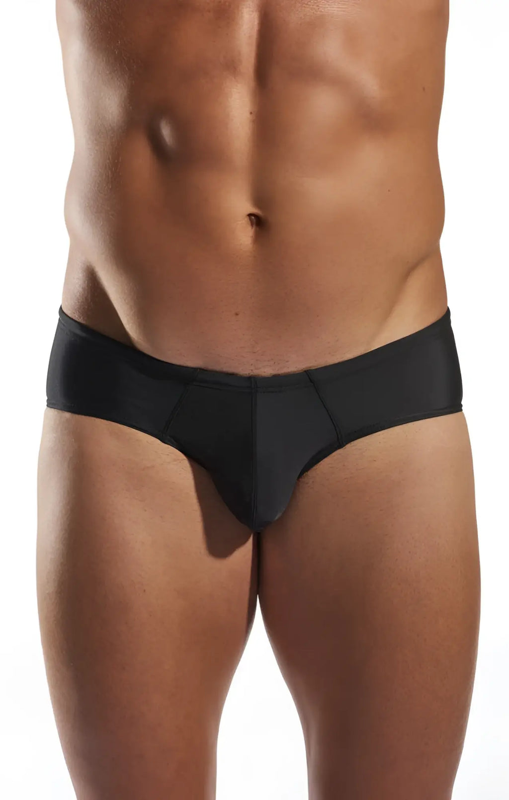 Black cx79 boy leg swim brief with a smooth seamless design in a form-fitting style