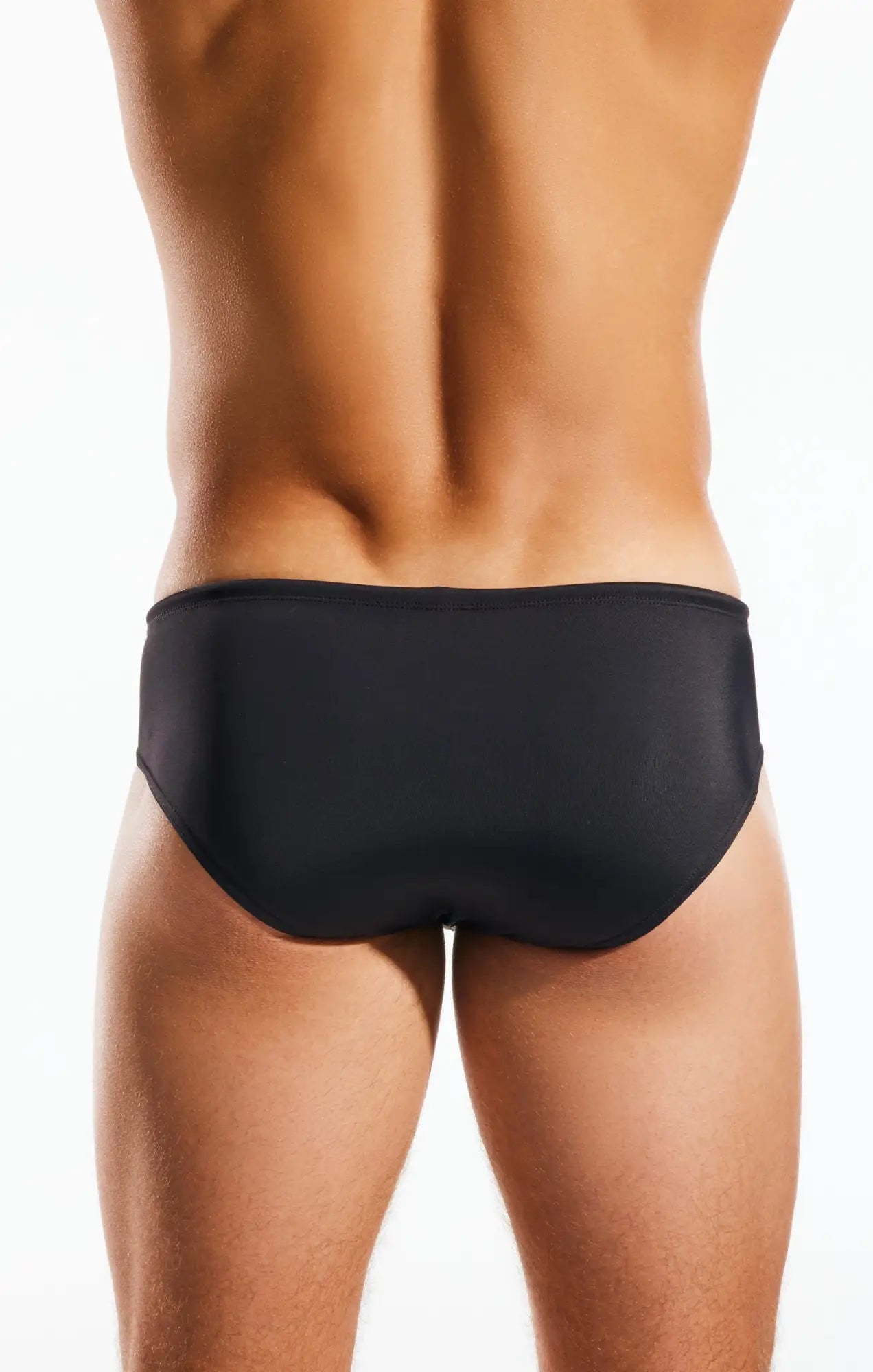 Black cx79 boy leg swim brief with smooth form-fitting design made for comfortable swimwear use