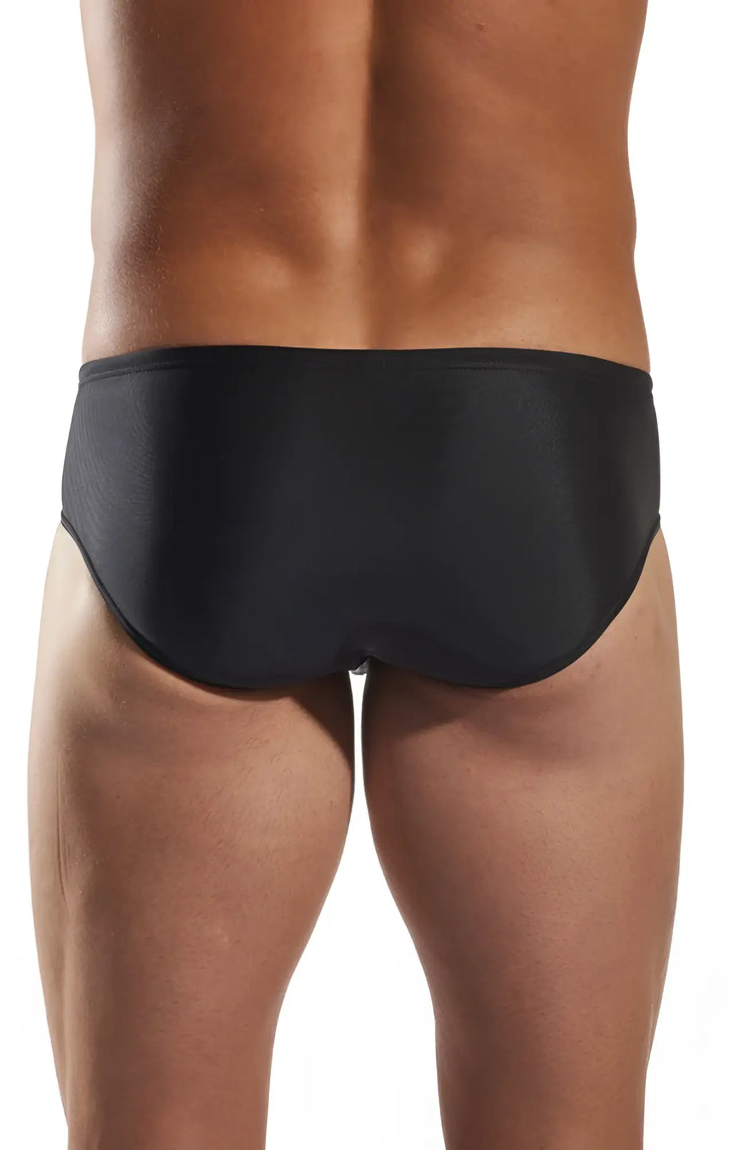 Black cx79 boy leg swim brief with smooth form-fitting design made for comfortable swimming and water activities