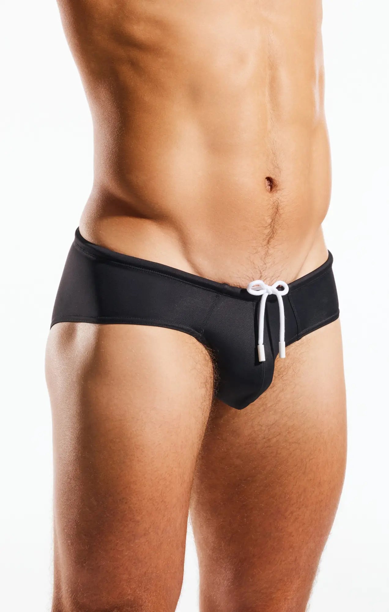 Cx79 boy leg swim brief black swim trunks with white drawstring ties for comfortable beachwear