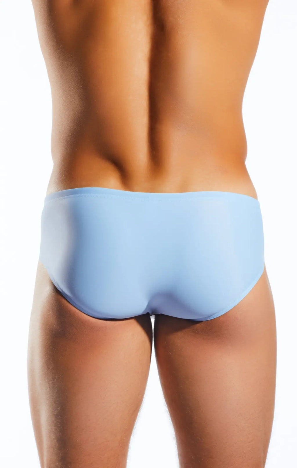 Light blue smooth-textured cx79 boy leg swim brief designed for comfortable swimming