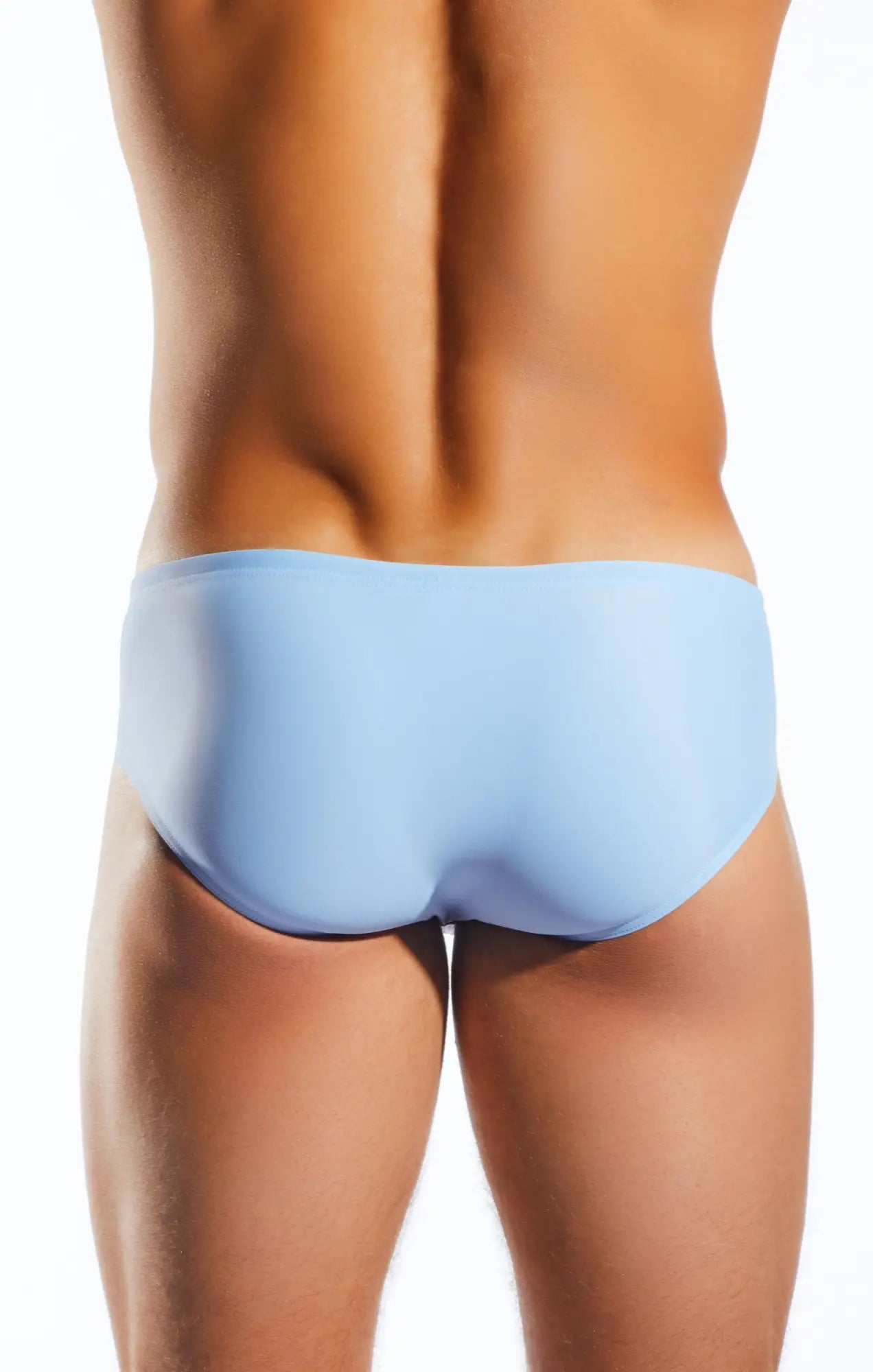 Light blue smooth-textured cx79 boy leg swim brief designed for comfortable swimming