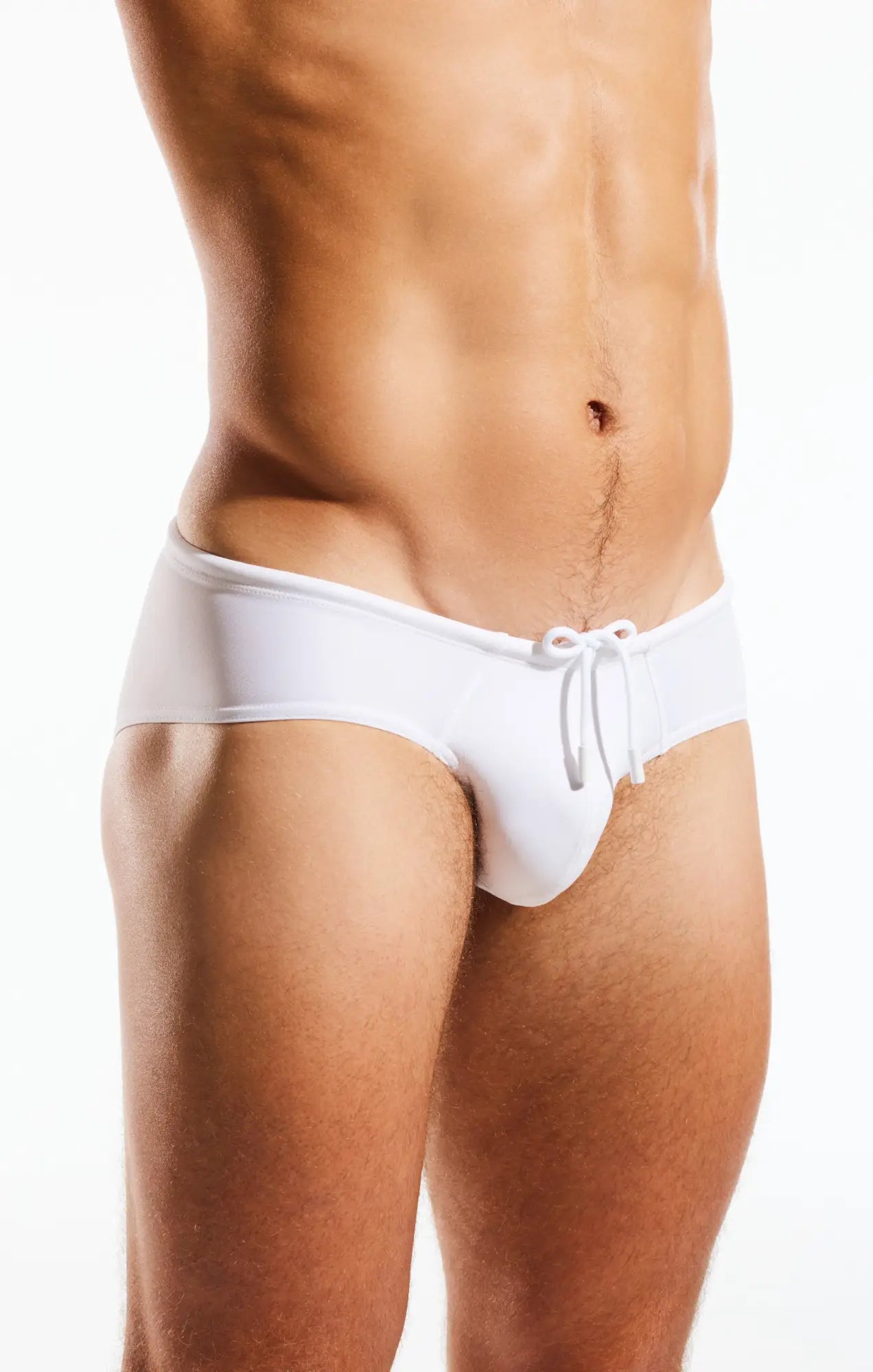 White cx79 boy leg swim brief with drawstring waistband designed for swimming and water activities