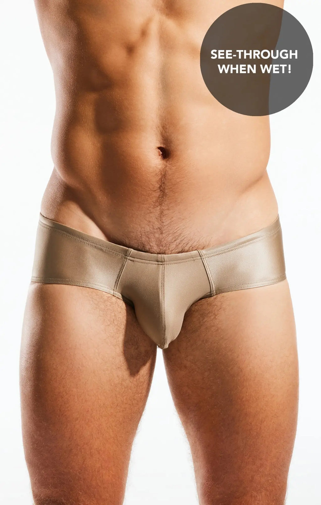 Beige metallic cx79gs boy leg swim briefs with a sleek shiny finish perfect for swimming and beachwear