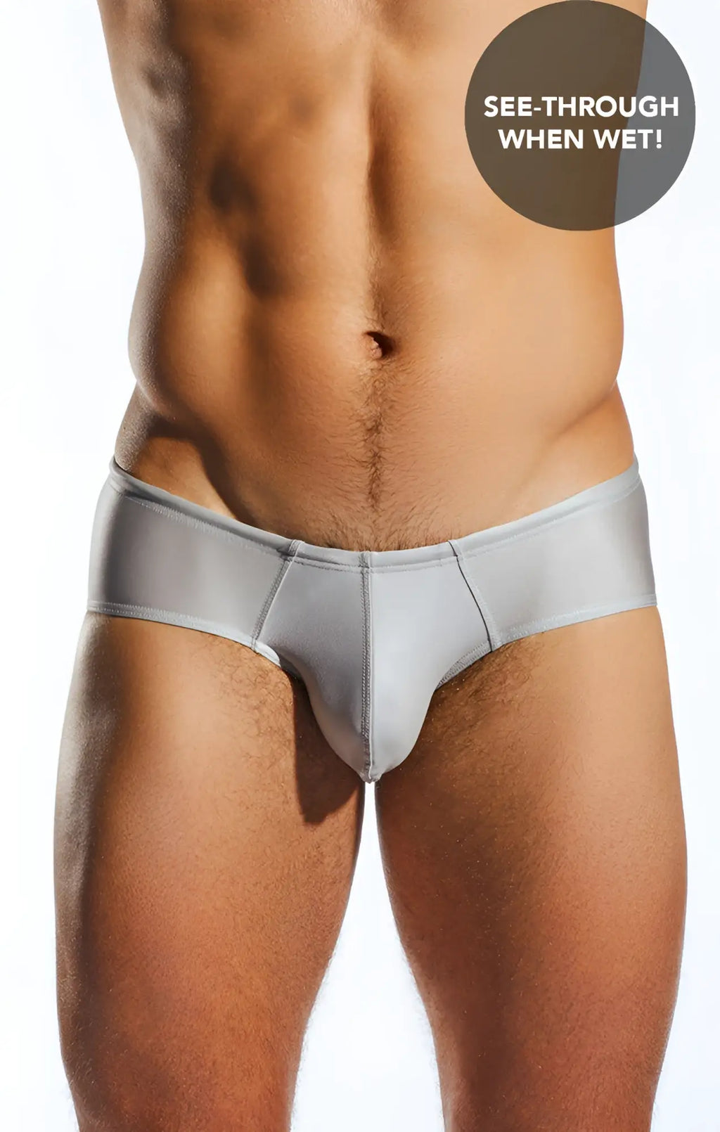 Silver see-through boy leg swim brief cx79gs with lightweight mesh fabric for boys swimming and beachwear