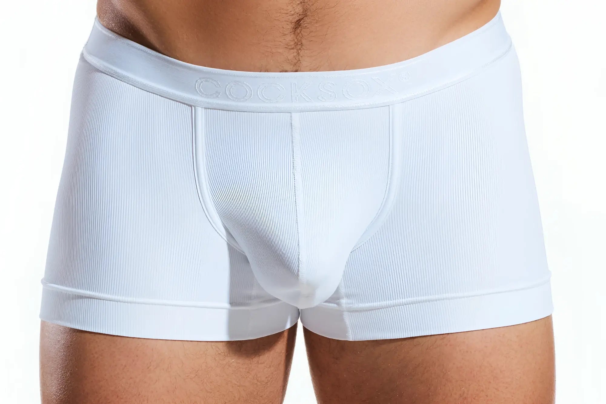 White ribbed boxer briefs CX94BR with branded elastic waistband for comfortable everyday wear