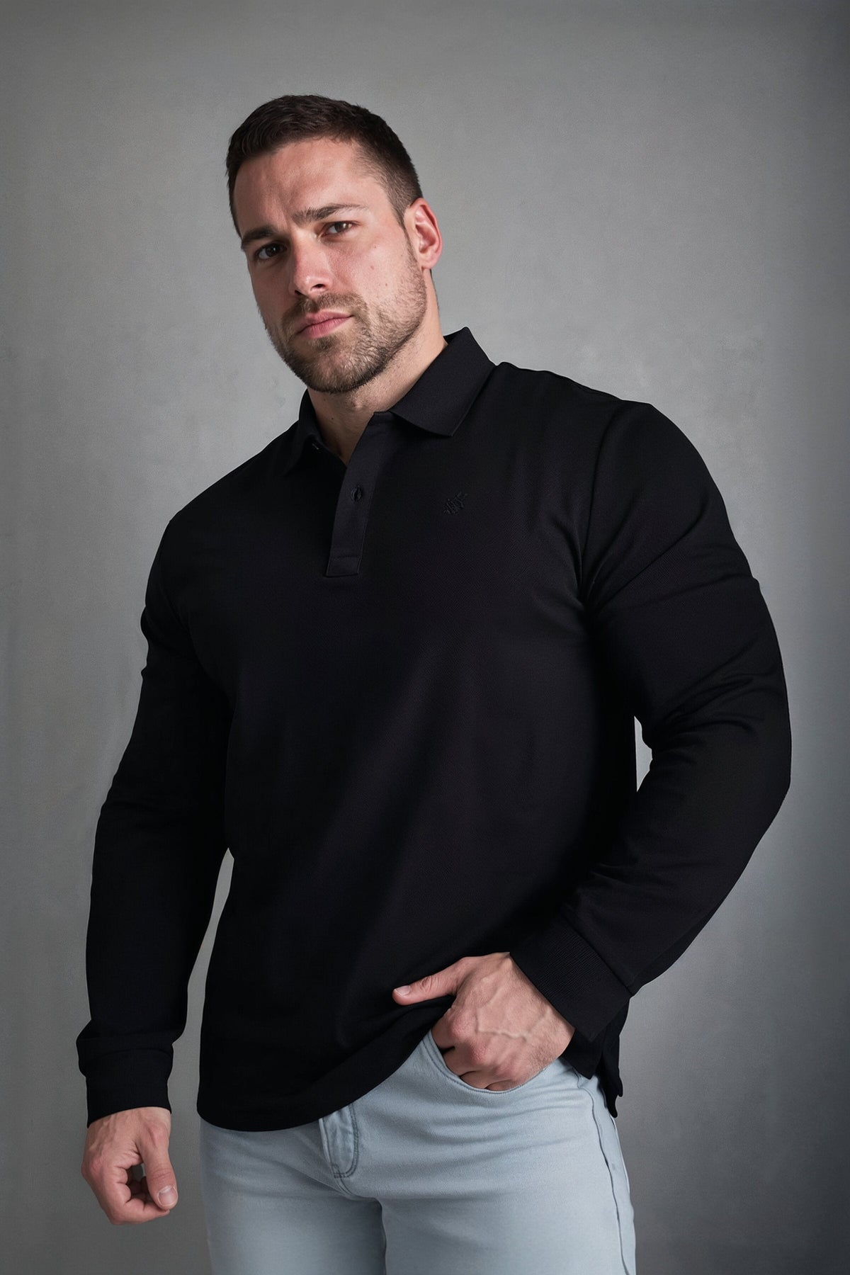Jed North Men's Polo Button-Up Longsleeve - Black