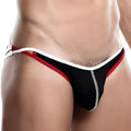 Black and red Daddy DDE022 jockstrap thong with white trim and silver zipper detail on front side