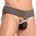 Gray and black mesh daddy dde039 jockstrap briefs with white trim showing front side design