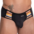 Black daddy brand daddy dde051 jockstrap briefs with colorful striped side panels for comfortable support