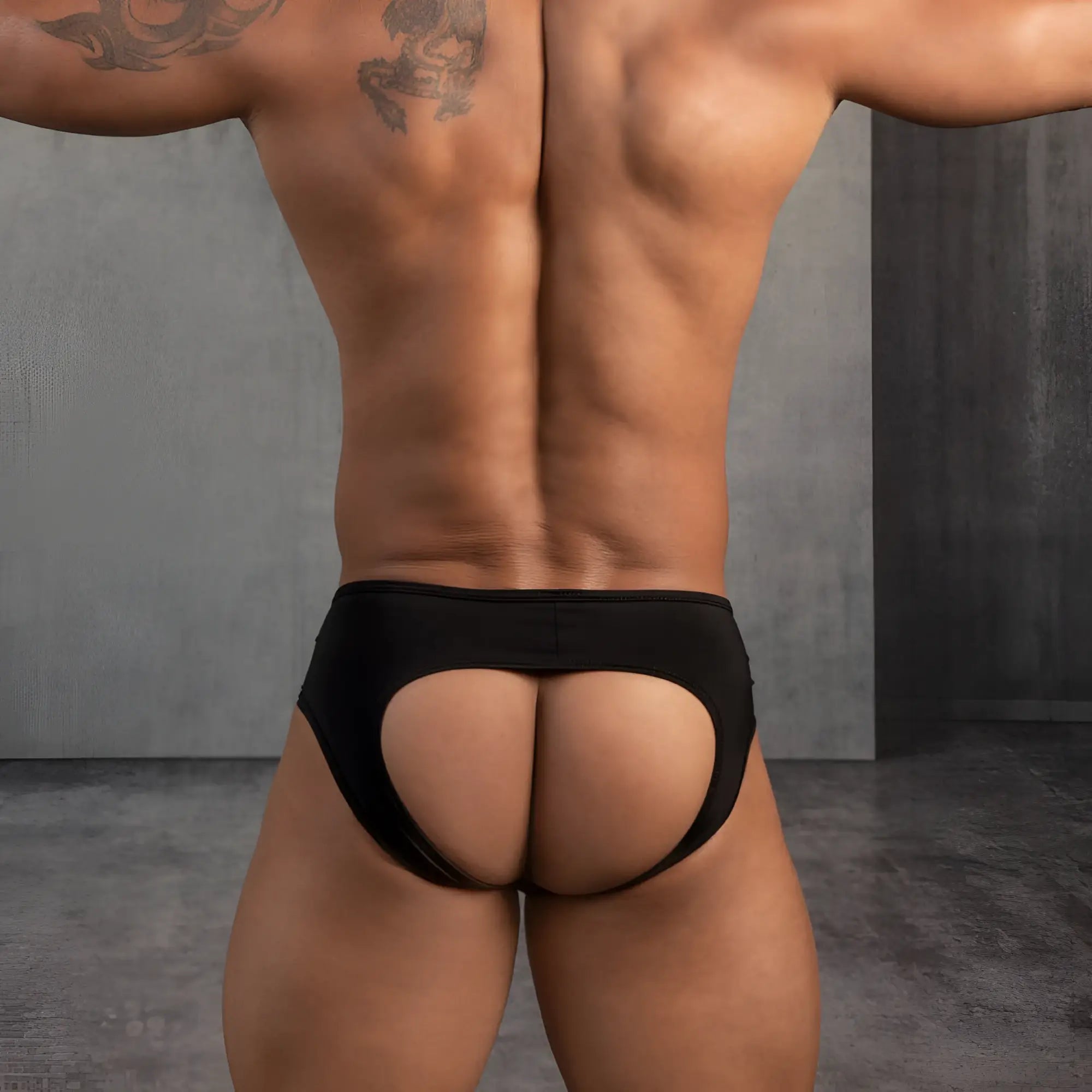 Black daddy dde051 jockstrap briefs with a form-fitting cut-out back and smooth fabric finish