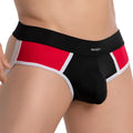 Black red and white striped daddy dde053 jockstrap with contoured design for men providing support and comfort