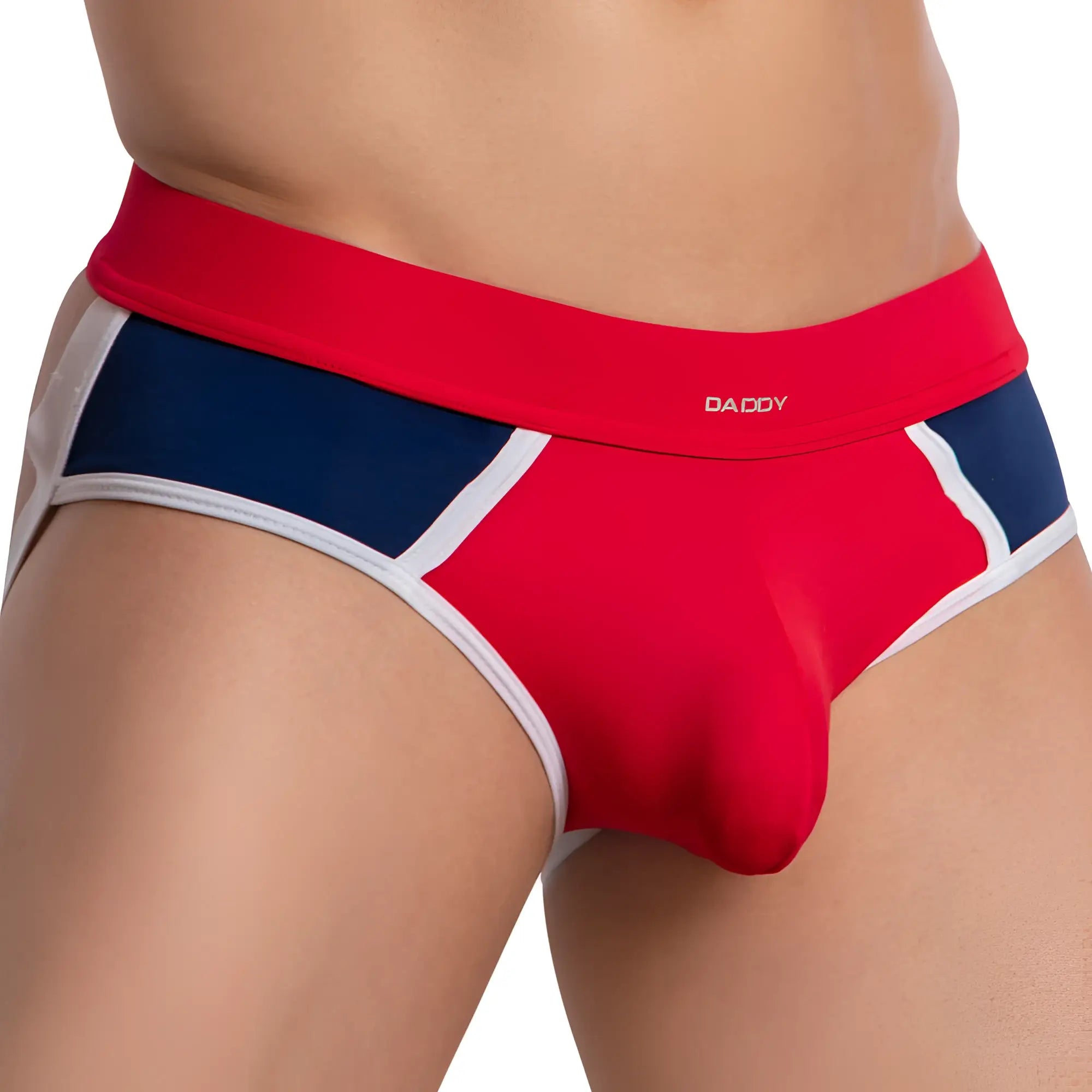 Daddy dde053 jockstrap men’s briefs with red navy blue and white stripes and a contoured design