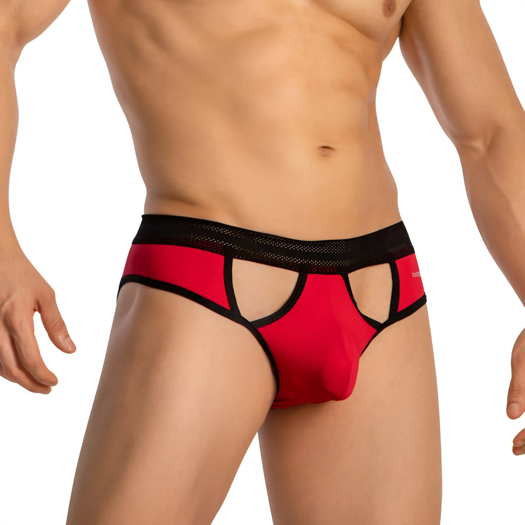 Daddy dde064 jockstrap red and black cut-out briefs with mesh waistband for stylish and breathable support