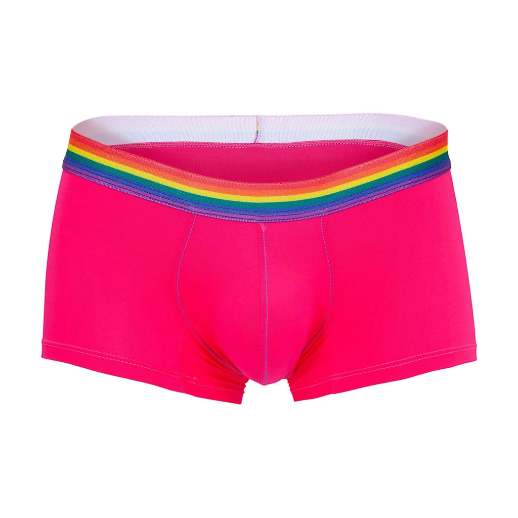 Bright pink daddy DDG011 men’s briefs with rainbow-striped elastic waistband for comfortable everyday wear