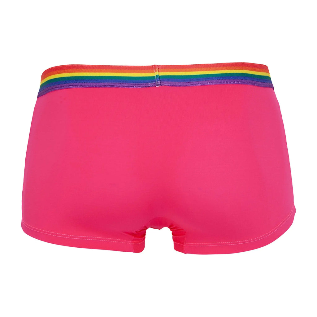 Vibrant pink daddy ddg011 boxer briefs with colorful rainbow stripe waistband for comfortable everyday wear