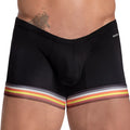 Black daddy brand daddy ddg012 boxer trunk men’s briefs with colorful striped waistband in orange yellow gray and brown