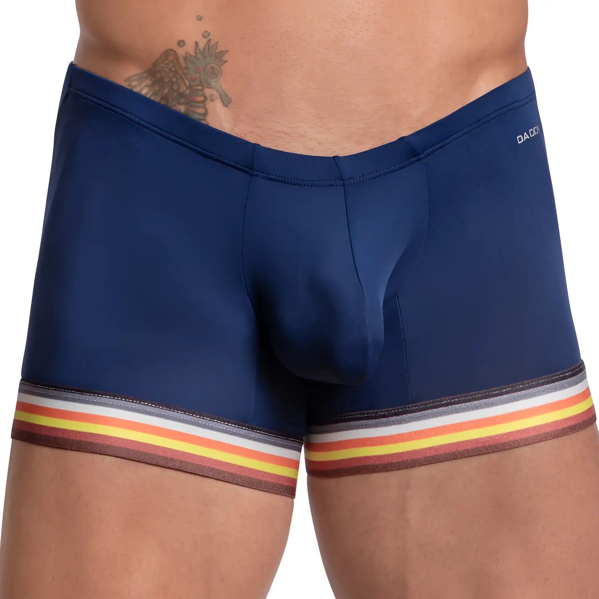 Daddy DDG012 boxer trunk navy blue dado men’s briefs with colorful striped waistband trim and comfortable fit