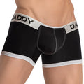 Black daddy brand daddy ddg015 boxer briefs with white trim and stitching showing front side design