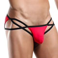 Red and black strappy thong bikini brief daddy ddi007 featuring a bold crisscross design