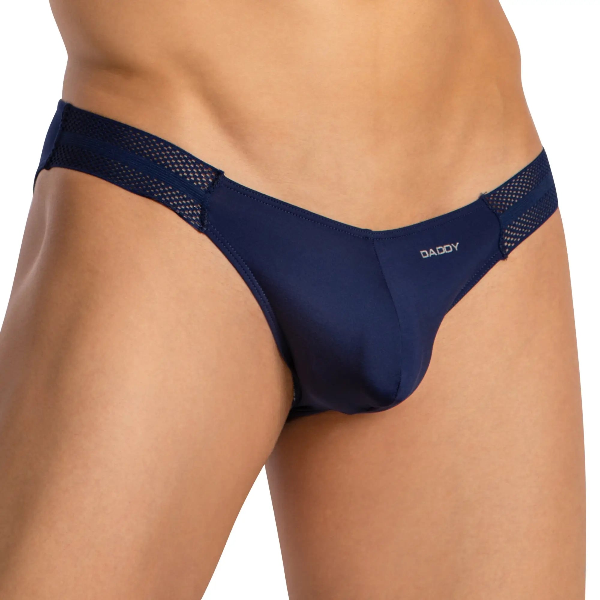 Navy blue daddy ddi017 bikini thong with mesh side panels and smooth fabric front for comfortable wear