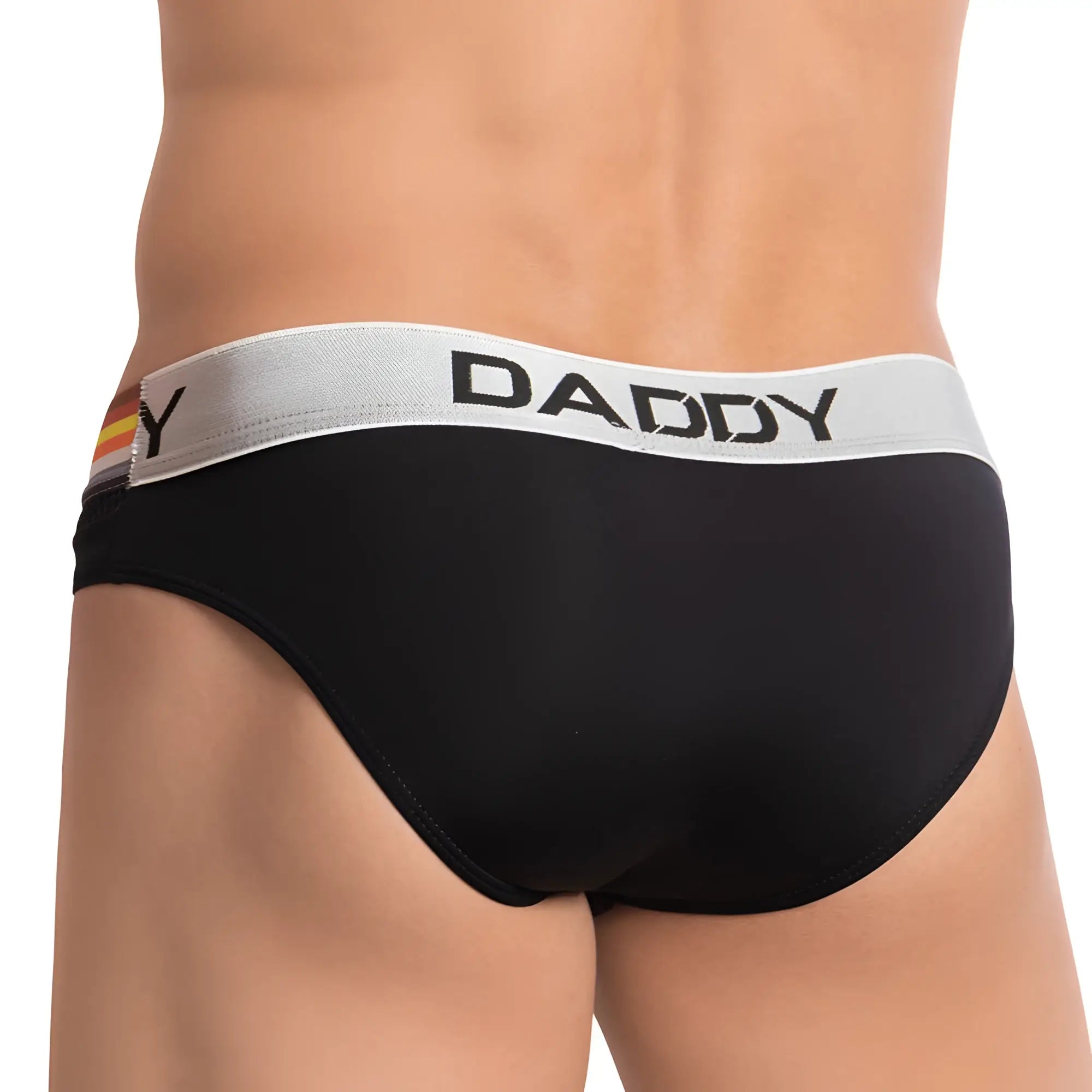 Black men’s Daddy DDJ012 briefs with silver waistband bold lettering and german flag emblem on the side