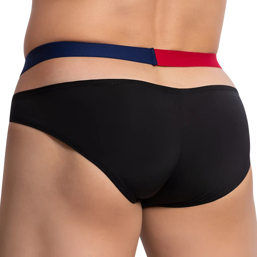 Black daddy ddj018 bikini briefs with navy blue and red striped waistband for comfortable daily wear