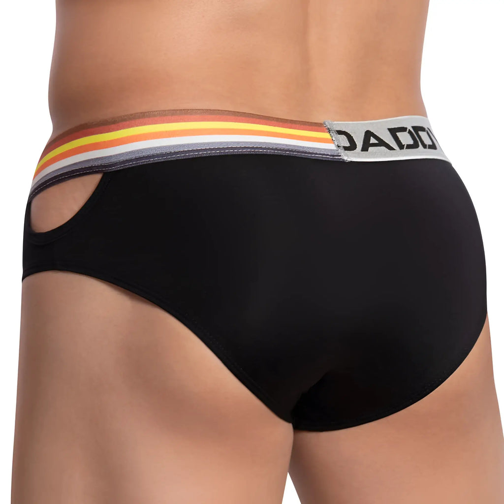 Black daddo men’s briefs daddy ddj019 with colorful striped waistband and side cutouts for stylish comfort