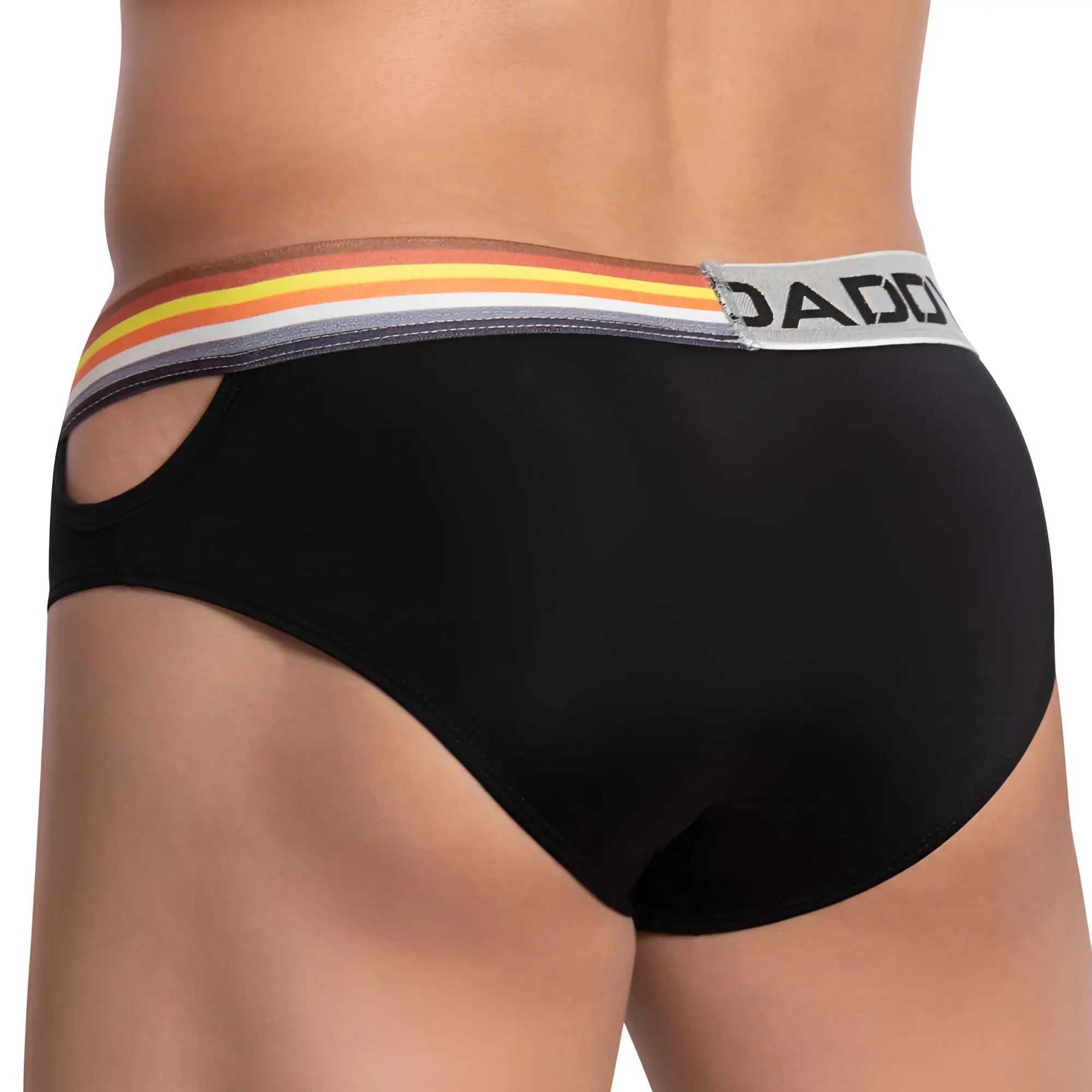 Black daddo men’s briefs daddy ddj019 with colorful striped waistband and side cutouts for stylish comfort