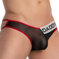 Black mesh briefs daddy ddj029 brief with red trim and white waistband featuring bold daddy lettering