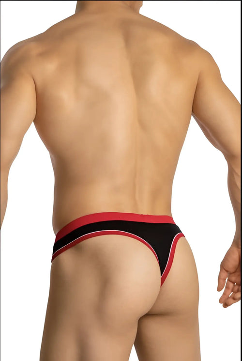 Black and red daddy ddk045 thong with a sleek form-fitting design shown from the back side