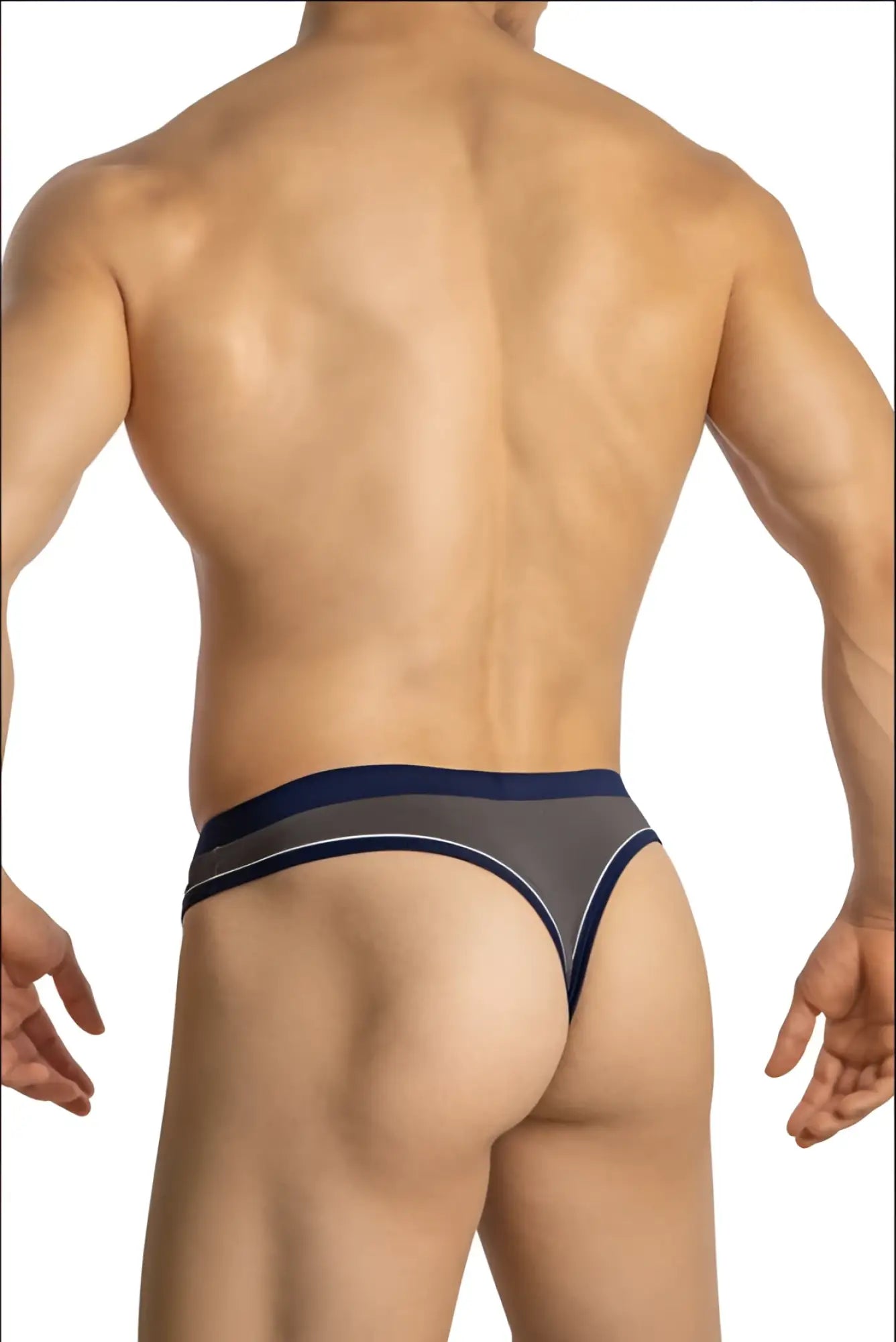 Daddy DDK045 thong in gray and navy blue with a sleek modern design showing the back side of the product