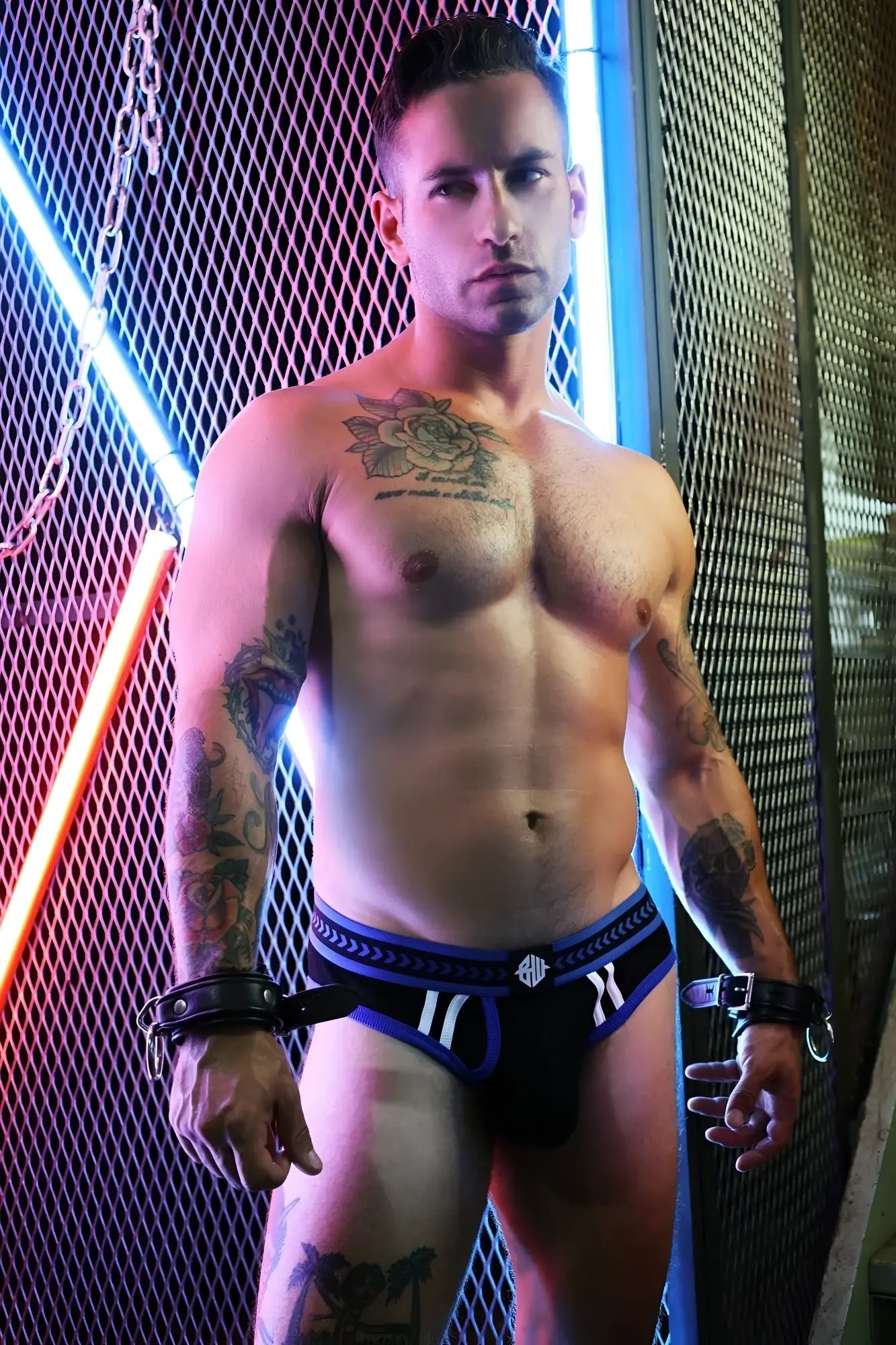 Black and blue athletic briefs with a white logo waistband daddy’s favorite briefs comfortable stretch fabric
