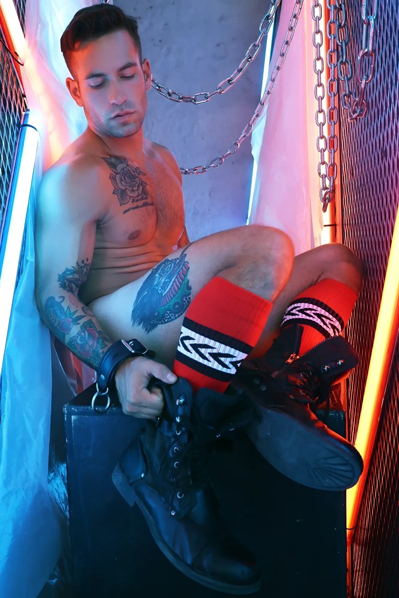 Black leather combat boot with laces and rugged sole shown in product titled daddys favorite socks