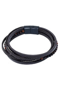 Black braided leather wrap bracelet with matte black magnetic clasp and small brown beads dandiyish hullabaloo bracelet