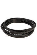 Black braided leather dandyish whim bracelet with magnetic clasp and beaded detailing for stylish wear