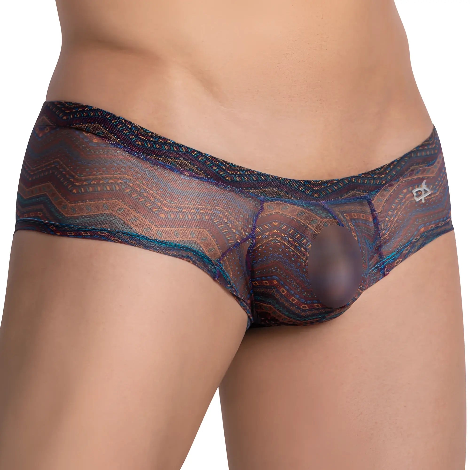 Translucent brown and blue patterned mesh briefs with geometric design daniel alexander dag008 boxer brief