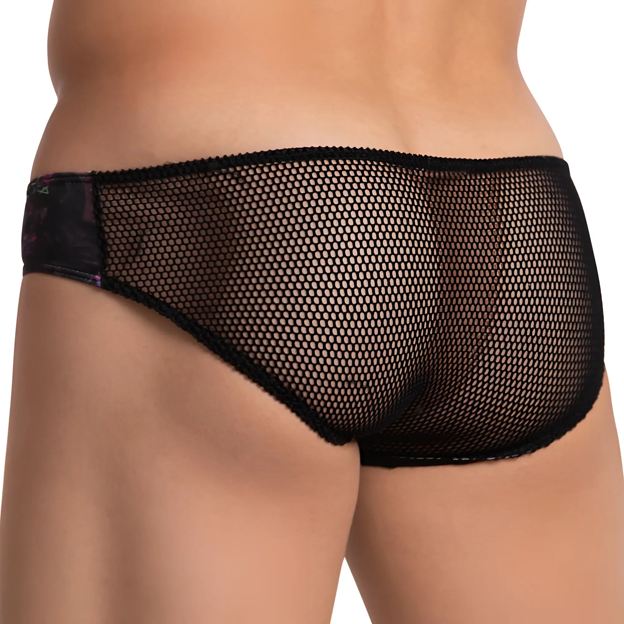 Daniel Alexander DAI073 bikini brief black mesh fabric with subtle patterned waistband front view