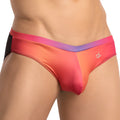 Daniel Alexander DAI093 bikini brief vibrant gradient swim trunks coral pink purple with black side panel front view
