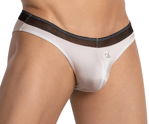 Daniel Alexander DAI097 bikini brief white men’s briefs with black mesh waistband and subtle silver logo on front