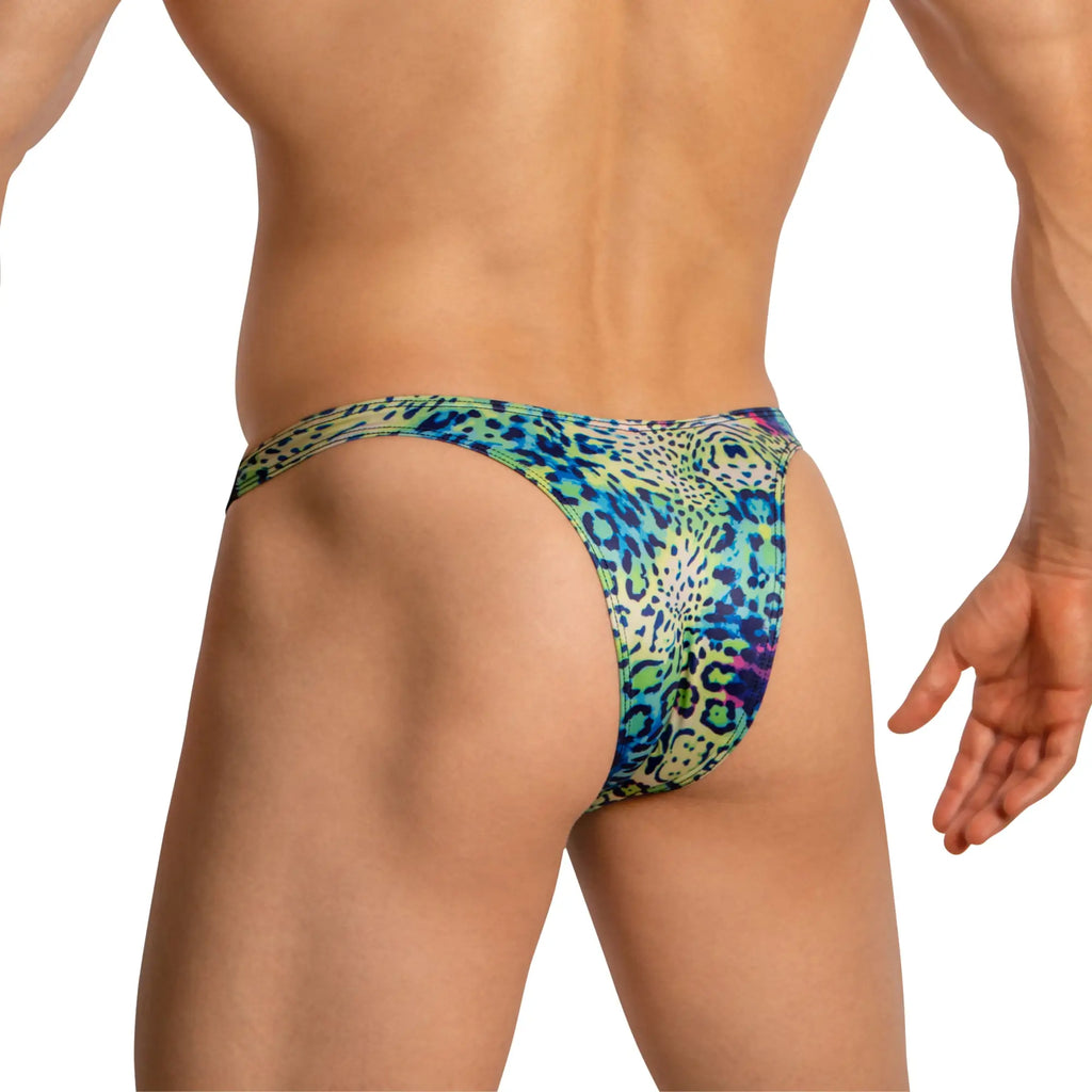 Daniel Alexander DAI100 bikini vibrant multicolored leopard-print swim trunks with bold blue green purple tie-dye effect