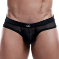 Daniel Alexander DAK027 black mesh thong with solid black waistband featuring white logo front view