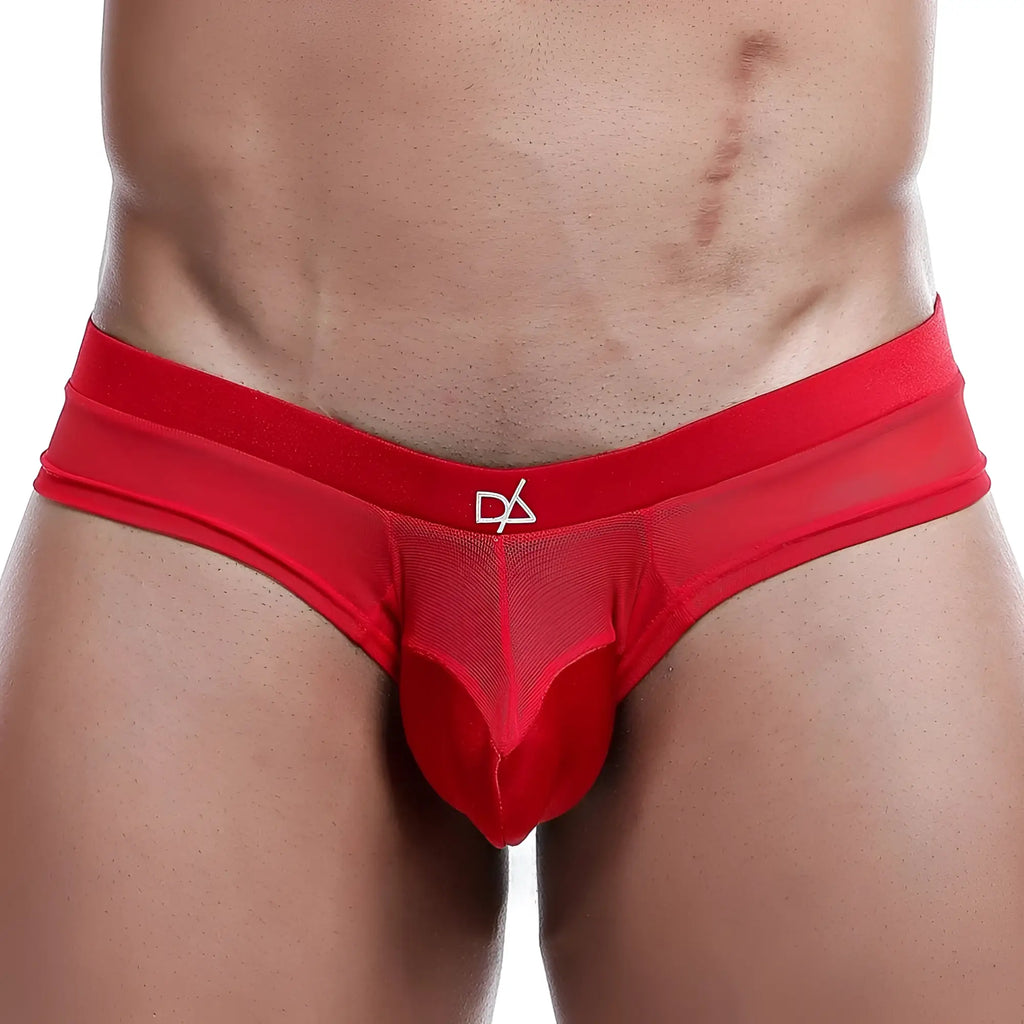 Red mesh briefs with a white logo on the waistband from Daniel Alexander DAK027 thong collection