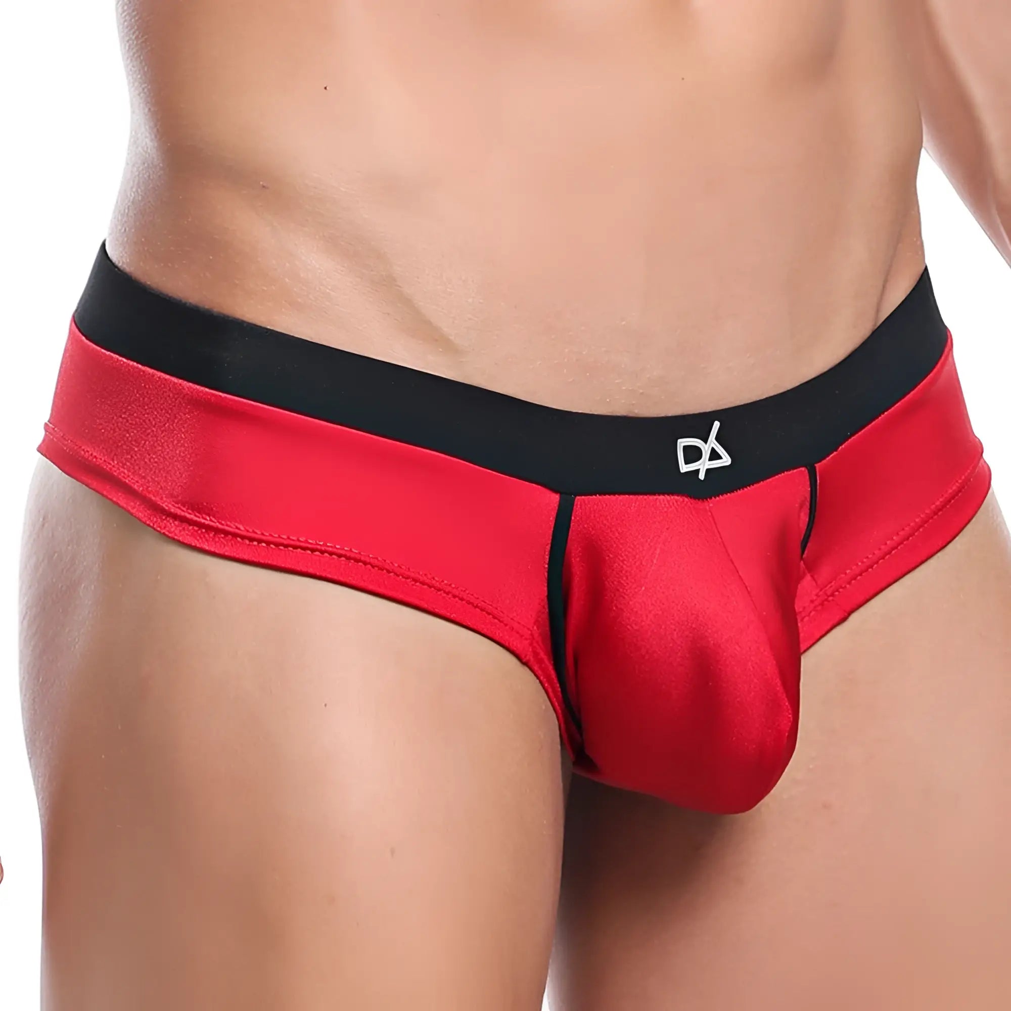 Daniel Alexander DAK040 bikini brief in red and black satin with a sleek form-fitting design