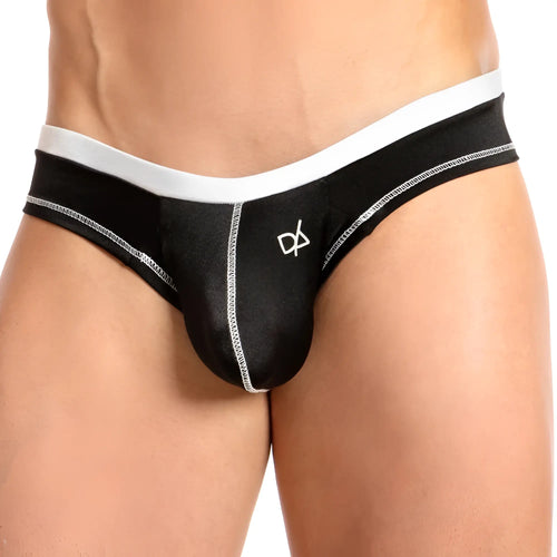 Black men’s briefs daniel alexander dak046 thong with white waistband silver stitching and small white front logo