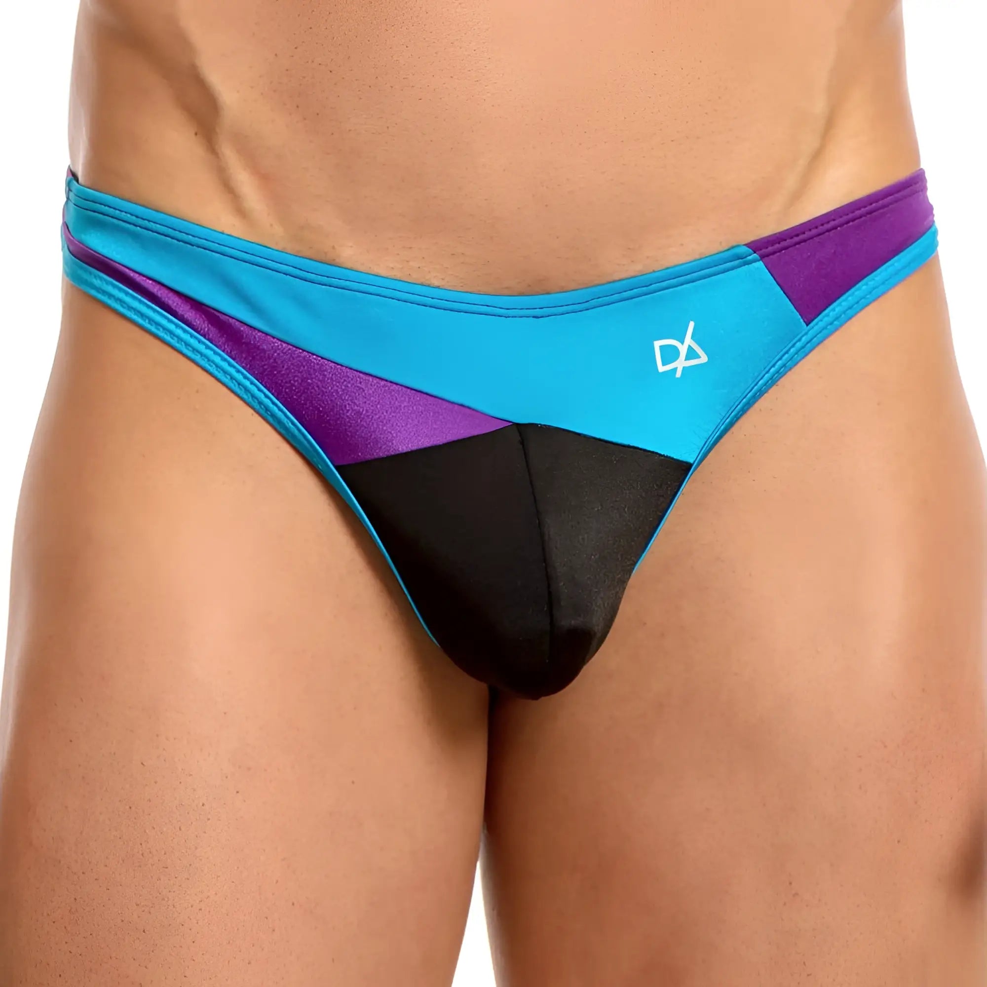 Daniel Alexander DAK048 thong in vibrant turquoise purple and black color-blocked design with sleek modern style