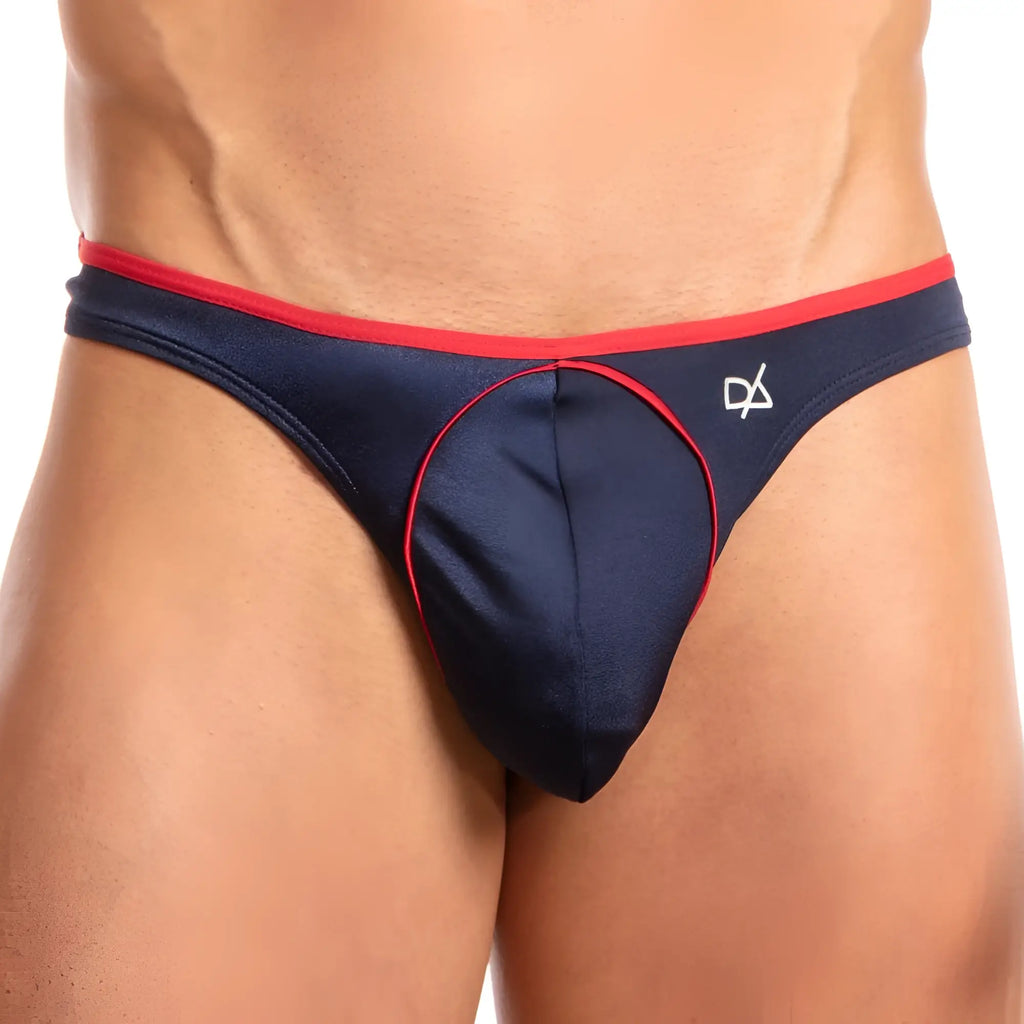 Daniel Alexander DAK050 thong in navy blue and red with a white logo on the side showing the front view