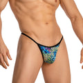 Daniel alexander dal055 g-string vibrant blue and green leopard print thong with black trim shown from the back