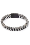 DAPER FAD bracelet with black and gray marbled stone beads woven with black and white chevron cord and black clasp