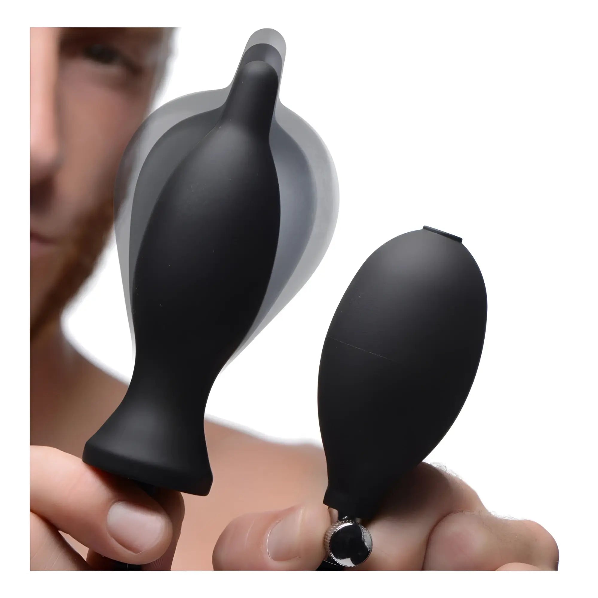 Black rubber bulb pump with metallic valve and handle for dark inflator silicone inflatable anal plug